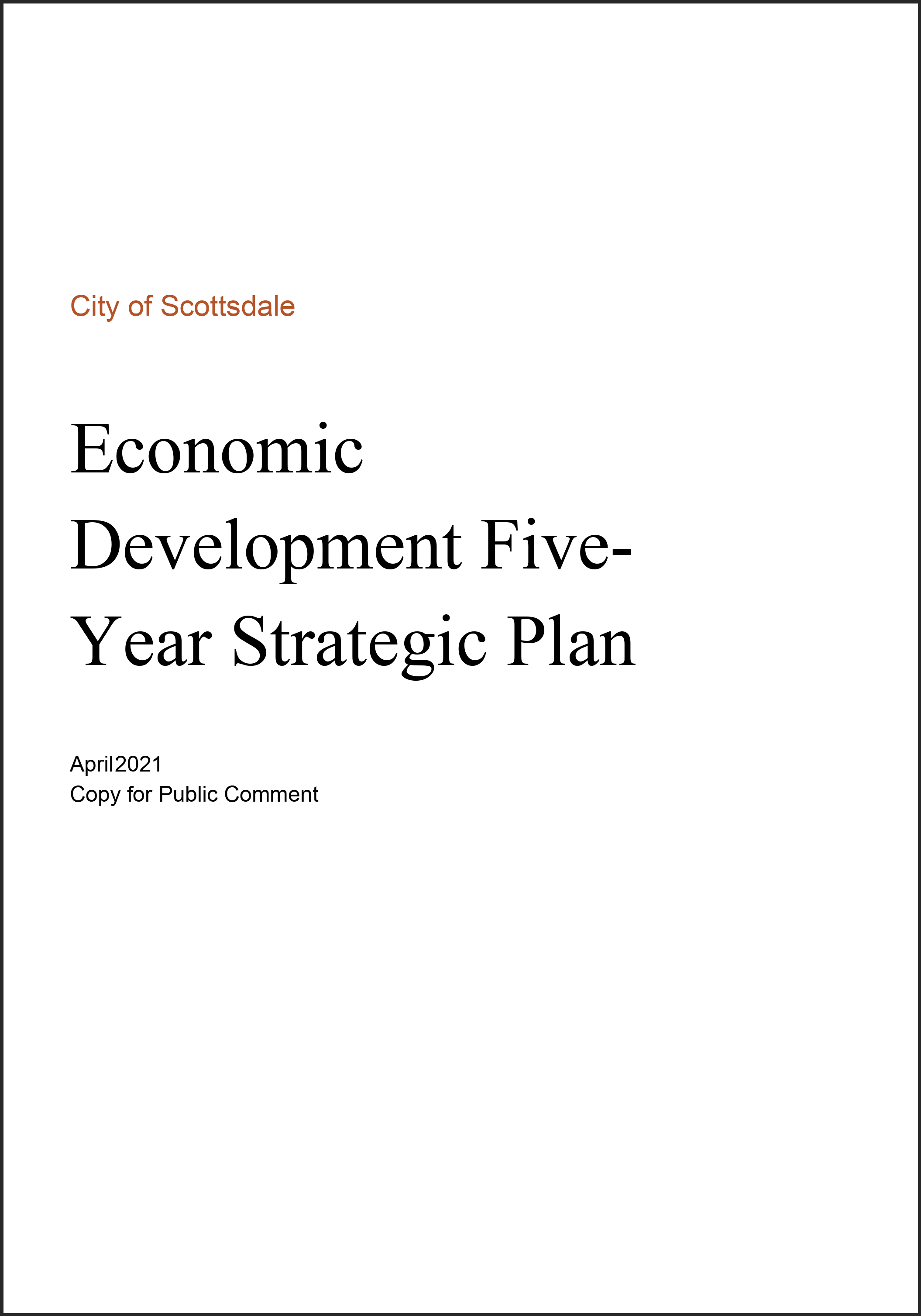 Scottsdale Draft Economic Development 5-Year Strategic Plan Cover