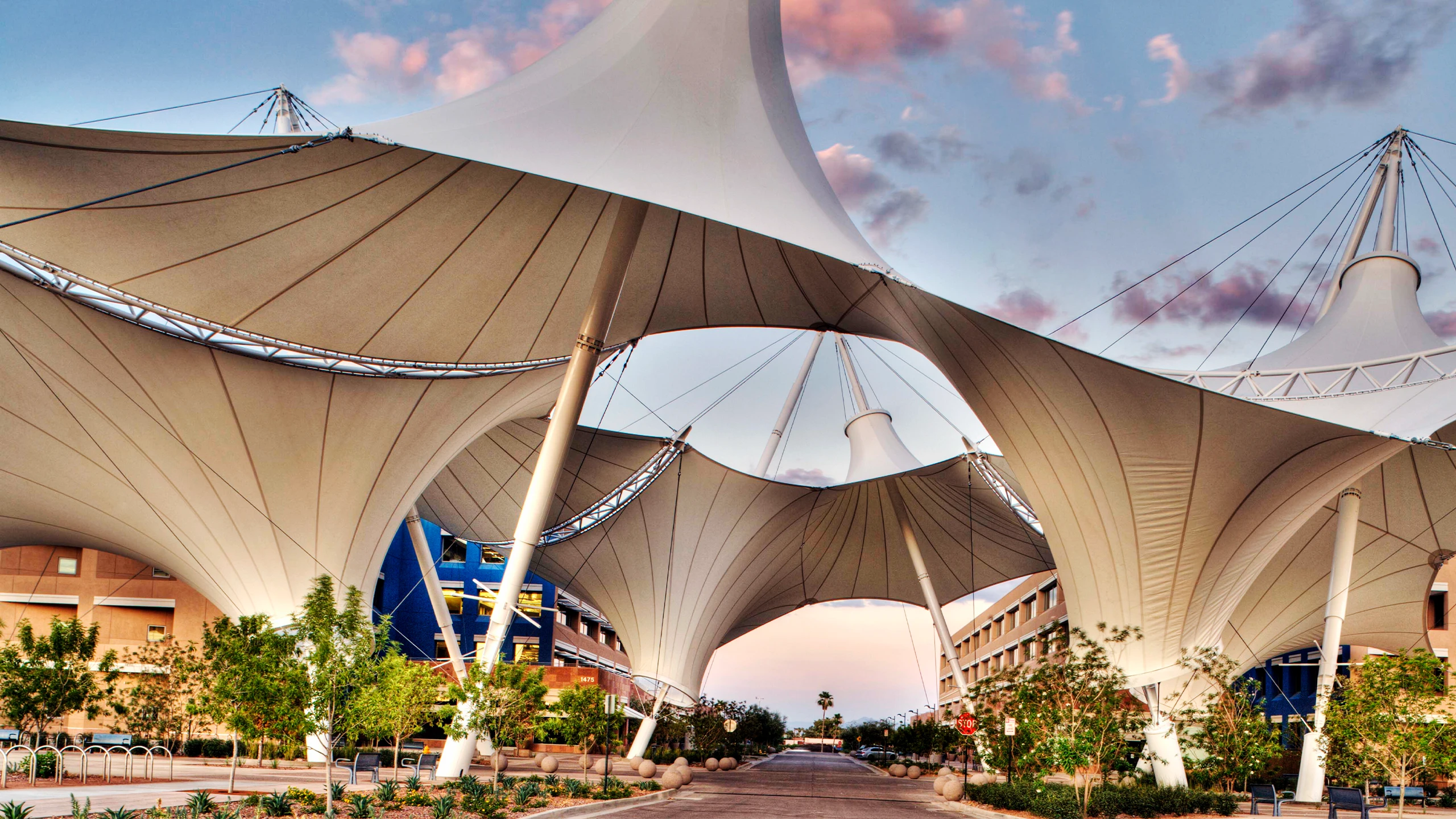 main street of skysong with the overhead canopy